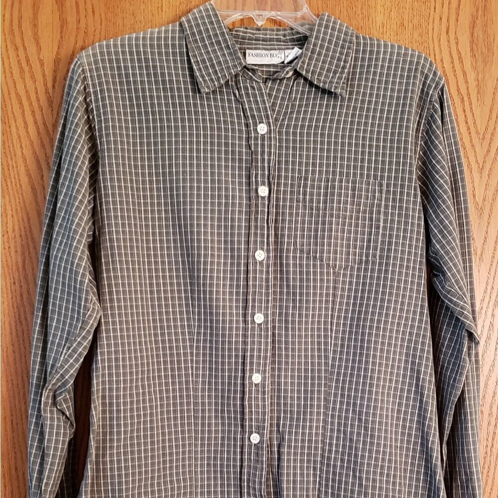 Fashion Bug Olive Green Checkered Blouse Sz. M